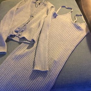 Two peace set.  Long dress with a button sweater.  New